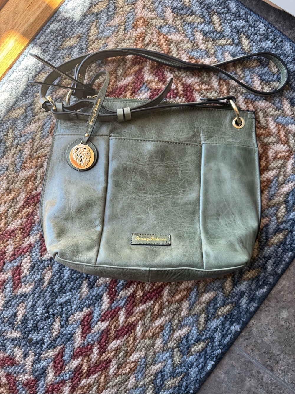 Tommy Bahama Olive Green Leather Crossbody Bag